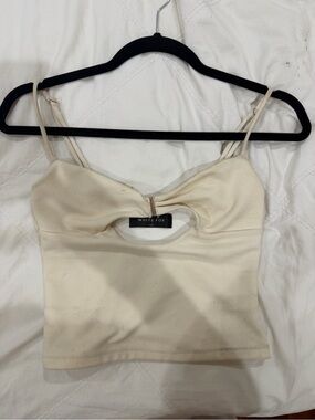 White Fox Boutique Cream Cutout Spaghetti Strap Crop